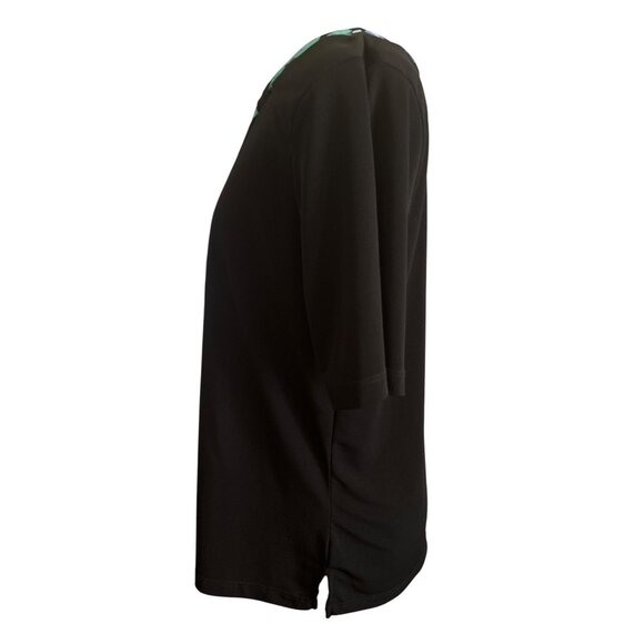 Vintage BonWorth Womens Black Floral Print Neckline Short Sleeve Top Size SP - Picture 2 of 8